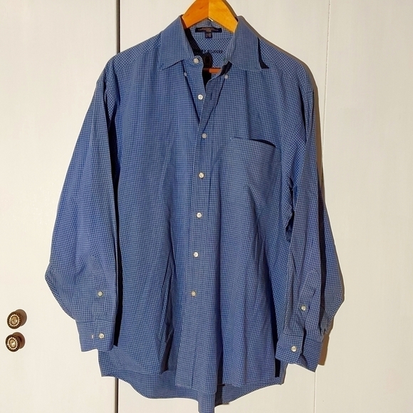 Tommy Hilfiger- Mens Blue/White Button down long sleeve Dress Shirt Sz.XL - Picture 1 of 6